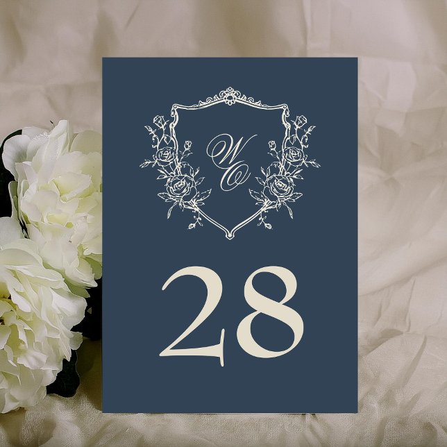 Carte 5x7 Vintage Crest Marine Crème Mariage Numéro de t (Créateur téléchargé)