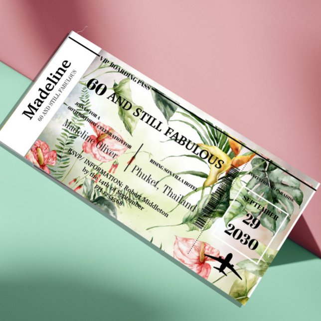 Carte 60 ans et Fabuleux Billet d'Embarquement Tropical  (Créateur téléchargé)