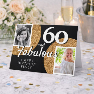 Carte 60 ans et Fabuleux Paillettes Dorées 2 Photo 60e A