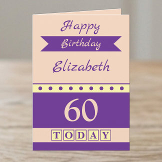 Carte 60 aujourd'hui nom anniversaire pêche pourpre