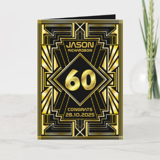 Carte 60e anniversaire Art Déco Gold Black Great Gatsby