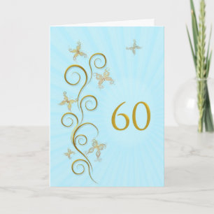 Carte 60e anniversaire avec des papillons dorés