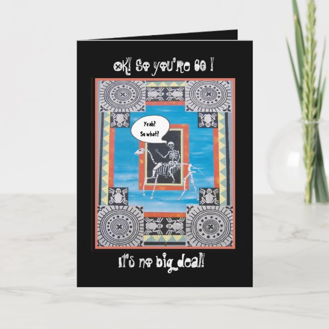 Carte 60e anniversaire avec Squelette chevauchant un che (Devant)