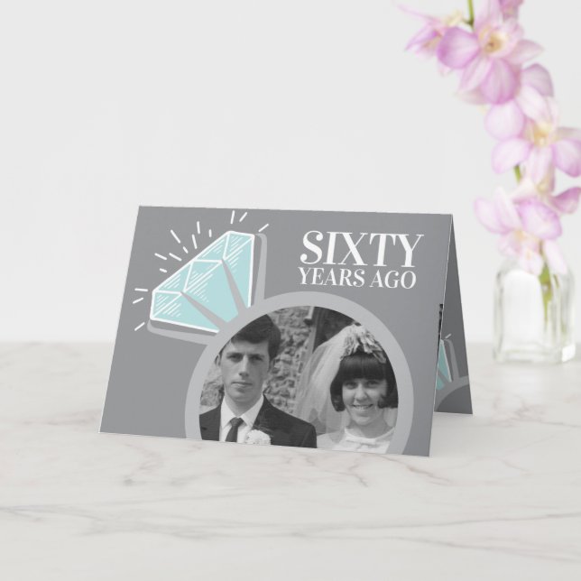 Carte 60e anniversaire bague diamant maintenant puis pho (Orchidée)