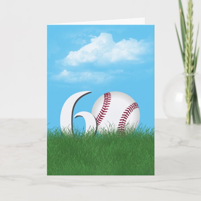 Carte 60e Anniversaire Baseball En Herbe Verte (Devant)