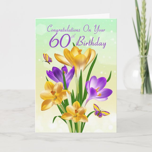 Carte 60e anniversaire Crocus jaune et violet (Devant)