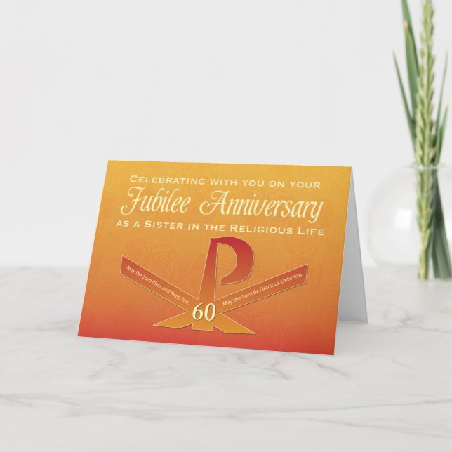 Carte 60e anniversaire de jubilé Nun Pax Cross, Orange e (Devant)