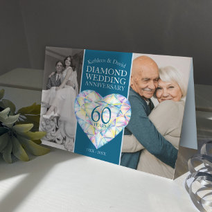 Carte 60e anniversaire de mariage diamant cœur art