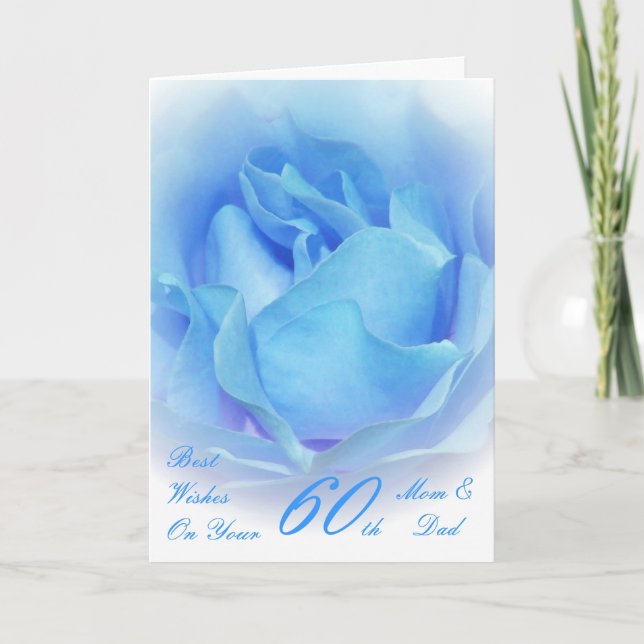 Carte 60e anniversaire de Mariage Maman & Papa Rose bleu (Devant)