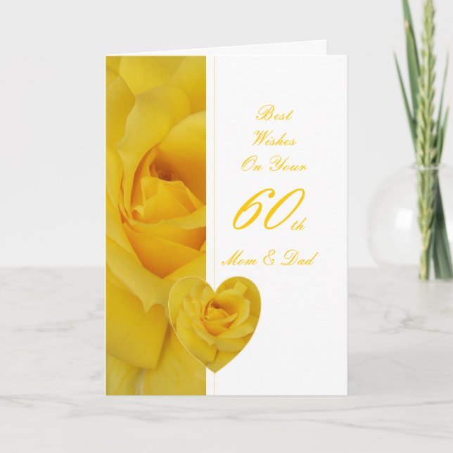 Carte 60e anniversaire de Mariage Maman & Papa Rose jaun (Devant)