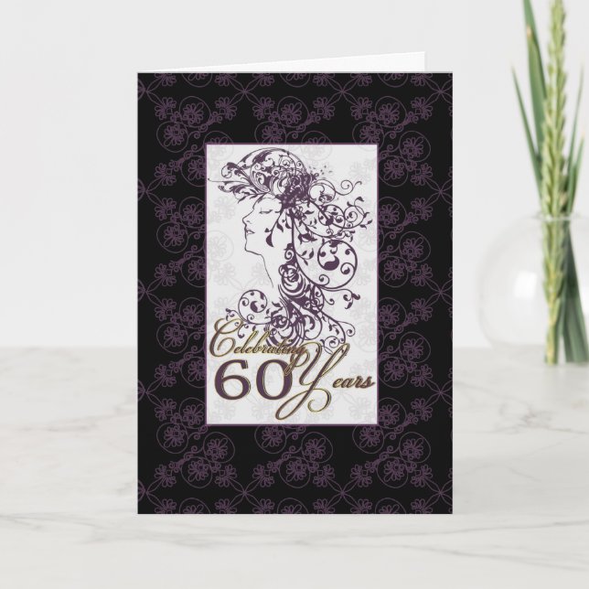 carte 60e anniversaire design violet et noir (Devant)