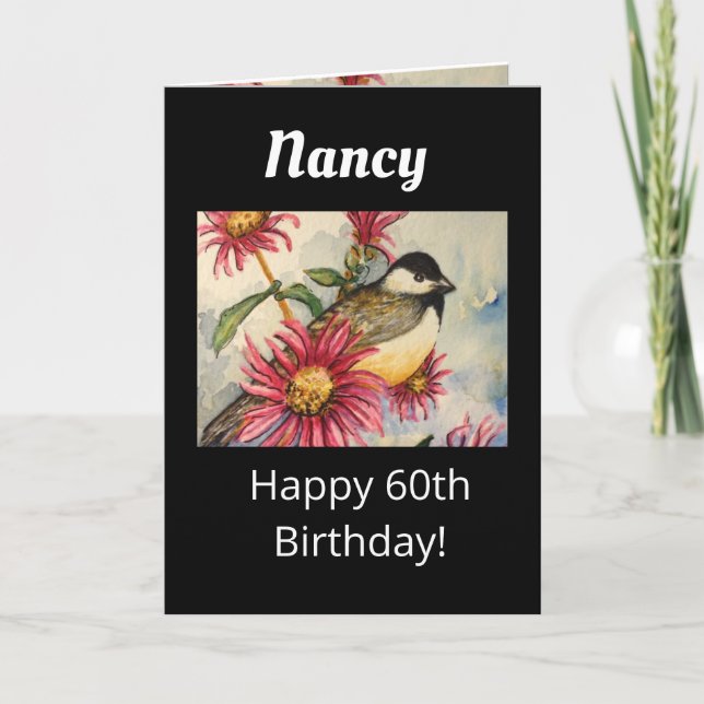 Carte 60e anniversaire Doux Fleur de poulet aquarelle (Devant)