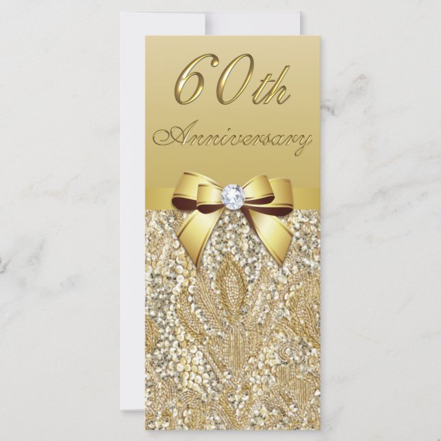 Carte 60e anniversaire du Mariage diamant Séquins d'or F (Devant)