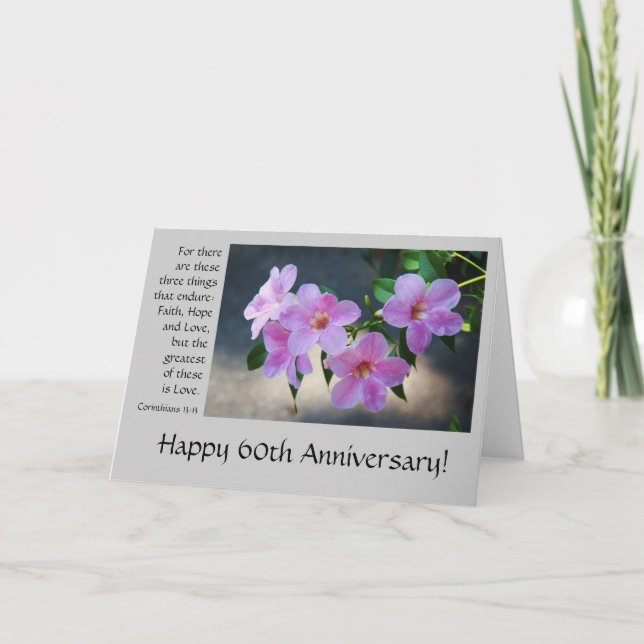 Carte 60e anniversaire, floral, verset de la bible sur l (Devant)
