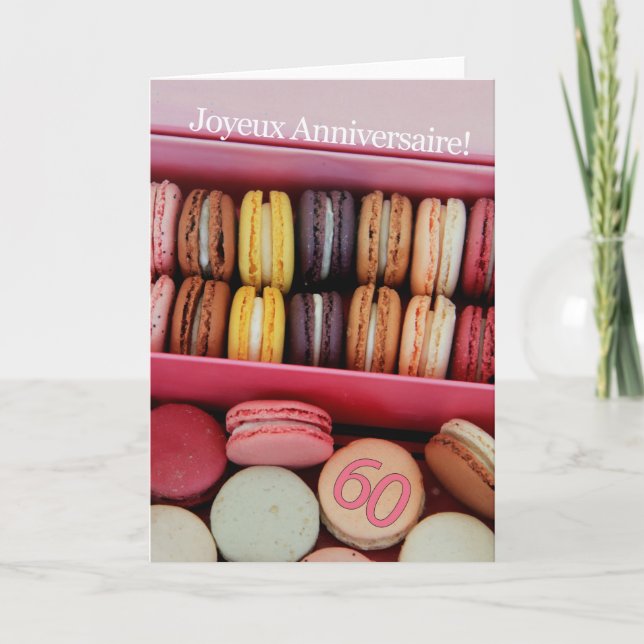 Carte 60e Anniversaire Français de Macaron-Joyeux ! (Devant)