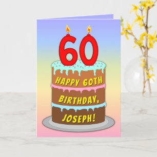 Carte 60e anniversaire — Fun Cake & Candles, avec nom pe