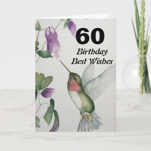 Carte 60e anniversaire Meilleurs voeux 60 Joli colibri (Devant)