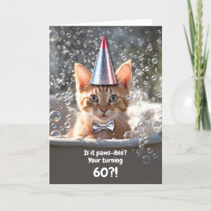 Carte 60e anniversaire mignonne et chaton drôle dans Bai