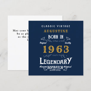 Carte 60e anniversaire Né 1963 Légende Blue Gold Greetin