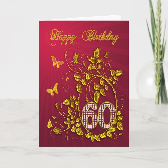 Carte 60e anniversaire papillons dorés (Devant)