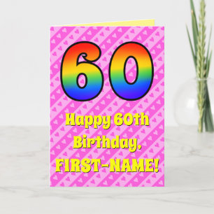 Carte 60e anniversaire : Pink Stripes & Hearts, Arc en c