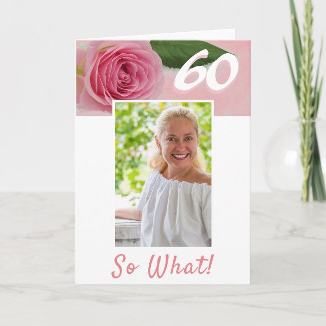 Carte 60e anniversaire Rose rose photo positive Annivers (Devant)