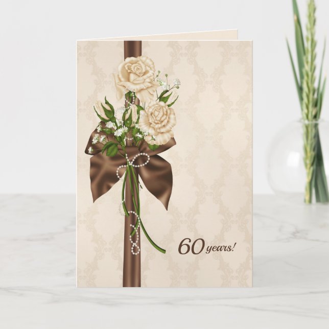 Carte 60e anniversaire roses sur damask (Devant)