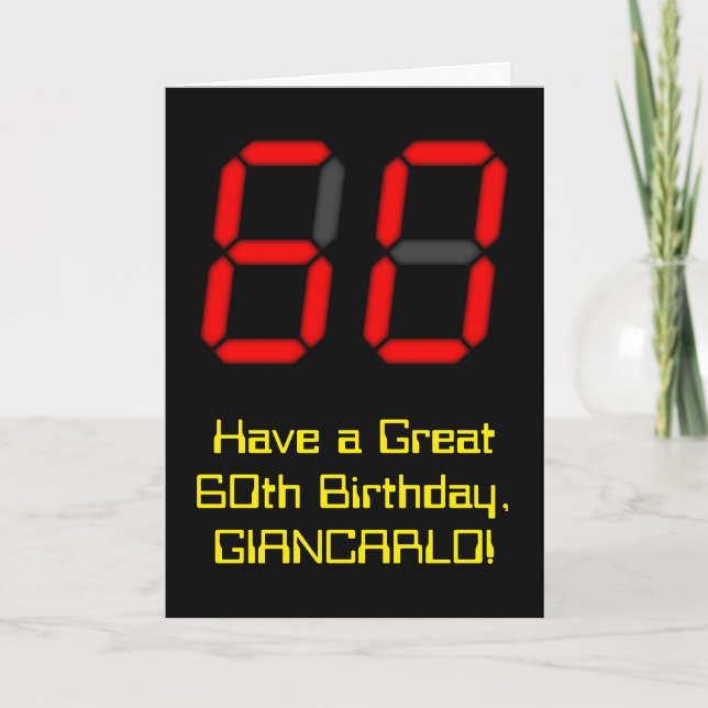 Carte 60e anniversaire : Rouge Digital Horloge Style "60 (Devant)