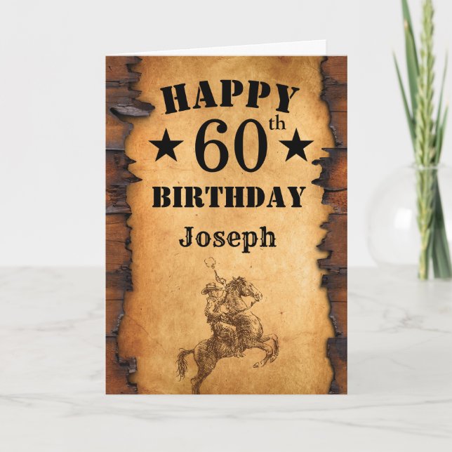Carte 60e anniversaire Rustic Country Western Cowboy Hor (Devant)