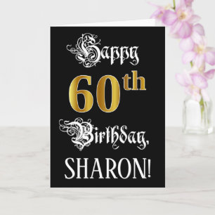 Carte 60e anniversaire — Script fantaisie; look or Faux;