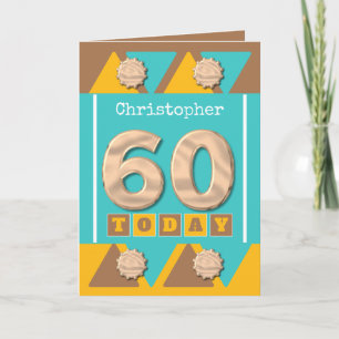 Carte 60e anniversaire turquoise et brune