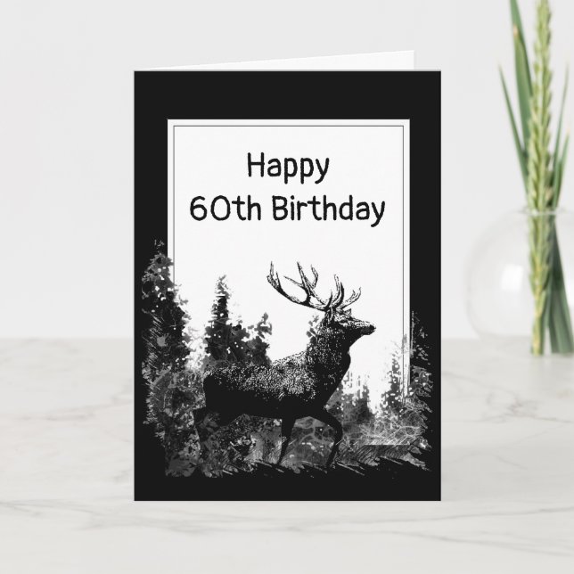 Carte 60e anniversaire Vintage cerf animal (Devant)