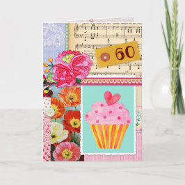 Carte 60e Joyeux anniversaire Collage scrapbook cupcake