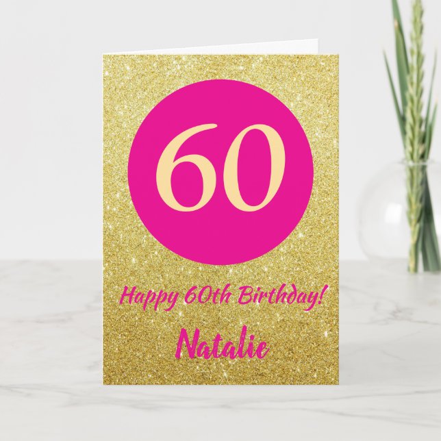 Carte 60e Joyeux anniversaire Hot rose et Parties scinti (Devant)