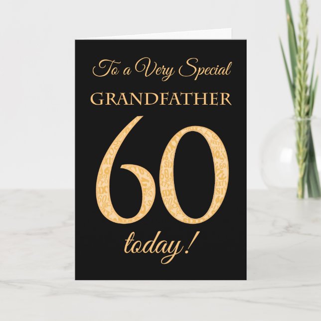 Carte 60ème effet or sur Noir, Grand-père Anniversaire (Devant)