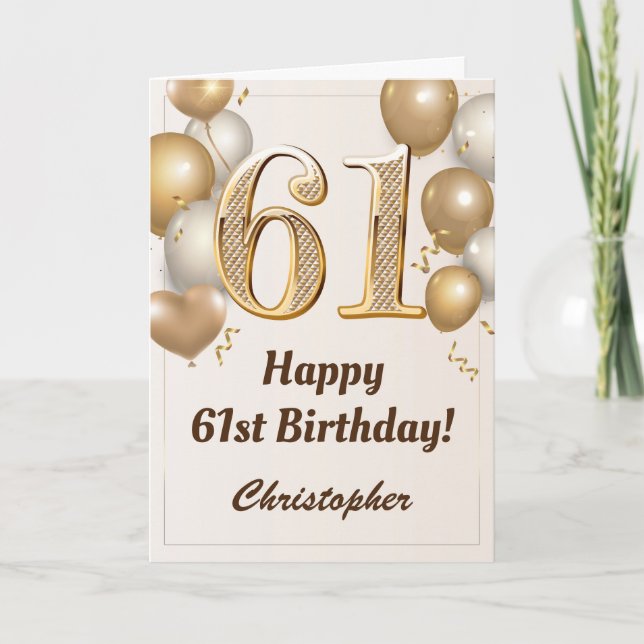 Carte 61e anniversaire Ballons d'or et Confetti Annivers (Devant)