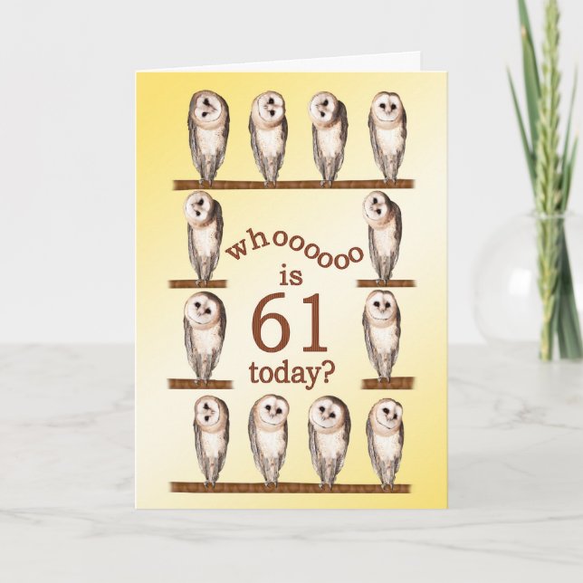 Carte 61e anniversaire, Curious owls card. (Devant)