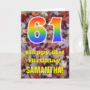 Carte 61e anniversaire; feuilles d'automne rustiques; ar