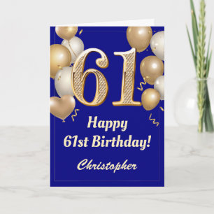 Carte 61e anniversaire Marine Bleu et Ballons d'or Confe