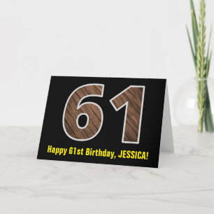 Carte 61e anniversaire : Nom + Motif faux grain de bois 