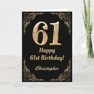 Carte 61e anniversaire Parties scintillant noir et or