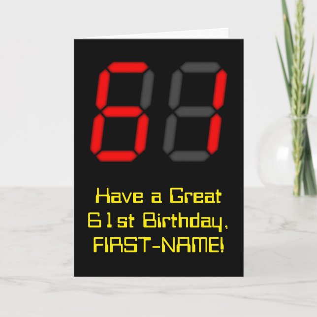 Carte 61e anniversaire : Rouge Digital Horloge Style "61 (Devant)