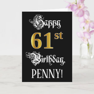 Carte 61e anniversaire — Script fantaisie; Faux Gold Loo