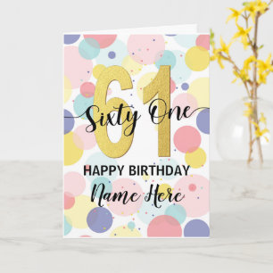 Carte 61st Birthday Pastel Rainbow and Gold Girl