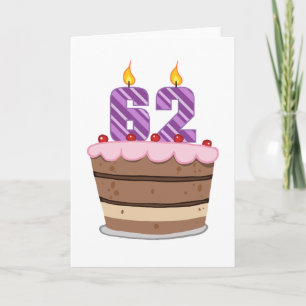 Carte 62 ans sur le gâteau d'anniversaire