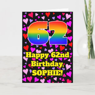 Carte 62e anniversaire : Amour Hearts Motif, Arc-en-ciel