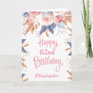 Carte 62e anniversaire Aquarelle Botanique Rose Floral