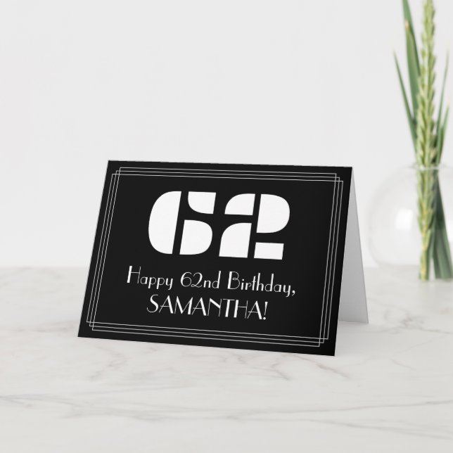 Carte 62e anniversaire : Art Déco Inspiré Look "62" & No (Devant)