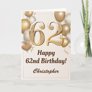 Carte 62e anniversaire Ballons d'or et Confetti Annivers