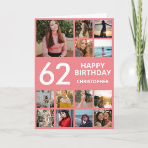 Carte 62e anniversaire Collage photo 13 Photos rose et b